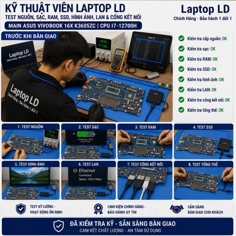 Test main Asus Vivobook 16X K3605ZC i7-12700H trước khi giao khách