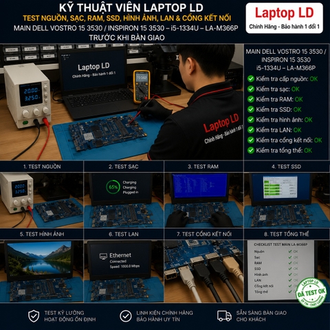 Test main Dell Vostro 15 3530 Inspiron 15 3530 mã LA-M366P trước khi giao khách