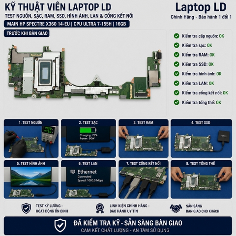 Test main HP Spectre x360 14-EU Ultra 7 155H RAM 16GB trước khi giao khách