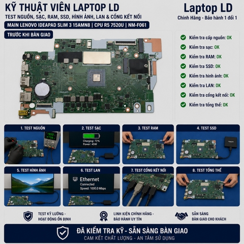 Test main Lenovo IdeaPad Slim 3 15AMN8 mã NM-F061 trước khi giao khách