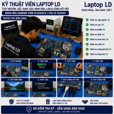 Test main MSI Gaming Thin 15 B13UCX i5-13420H trước khi giao khách