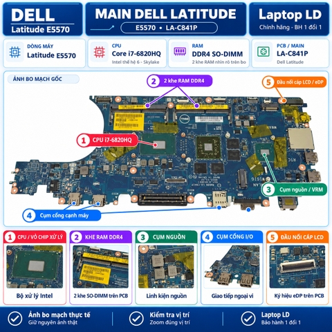 Tổng thể mainboard Dell Latitude E5570 LA-C841P