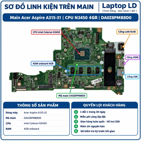 Main Acer Aspire A315-31 / CPU N3450 4GB | DA0Z8PMB8D0
