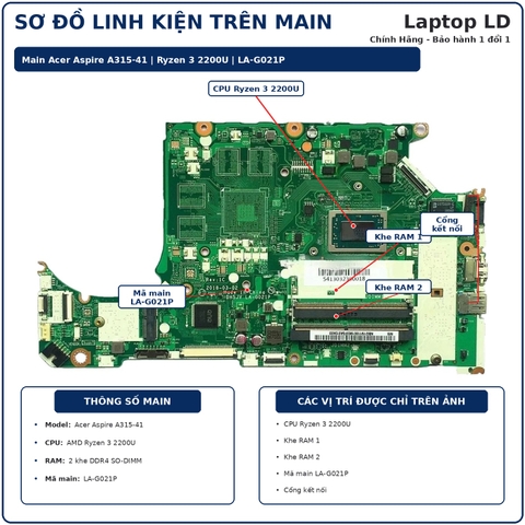 Tổng thể mainboard Acer Aspire A315-41 mã LA-G021P