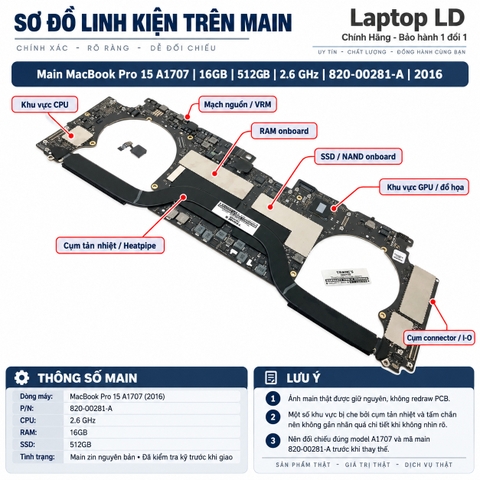 Tổng thể mainboard Apple MacBook Pro 15 A1707 2016 mã 820-00281-A