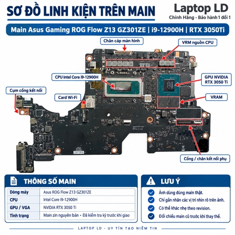 Main Asus Gaming ROG Flow Z13 GZ301ZE / CPU i9-12900H / RTX 3050ti