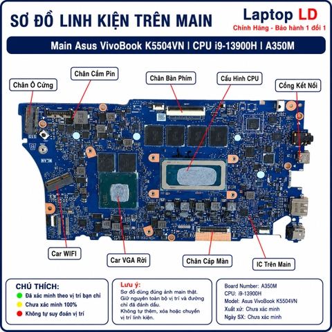 Tổng thể mainboard Asus VivoBook K5504VN mã A350M