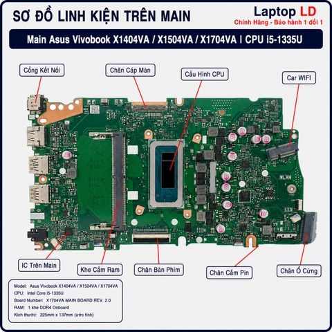 Tổng thể mainboard Asus Vivobook X1404VA X1504VA X1704VA