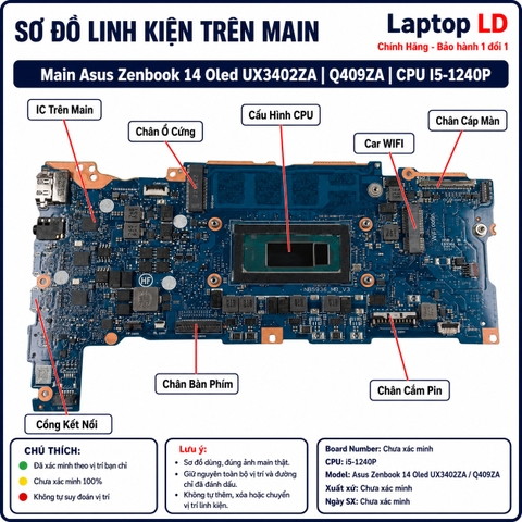 Tổng thể mainboard Asus Zenbook 14 OLED UX3402ZA Q409ZA