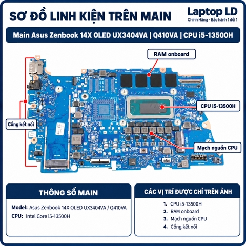 Tổng thể mainboard Asus Zenbook 14X OLED UX3404VA Q420VA
