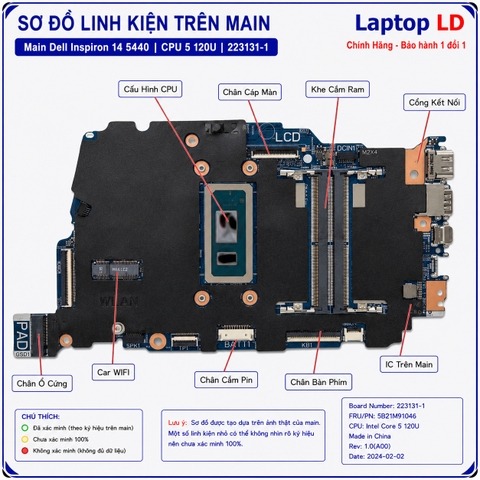 Tổng thể mainboard Dell Inspiron 14 5440 mã 223131-1