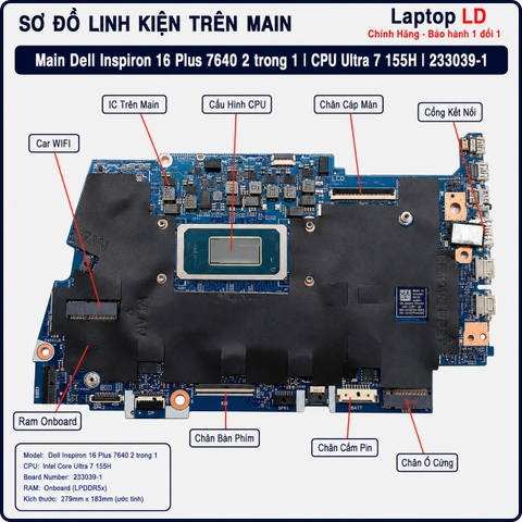 Tổng thể mainboard Dell Inspiron 16 Plus 7640 2 trong 1 mã 233039-1