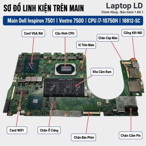 Tổng thể mainboard Dell Inspiron 7501 Vostro 7500 mã 18812-SC