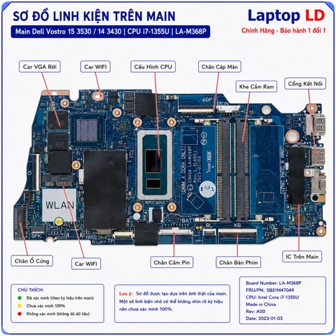 Tổng thể mainboard Dell Vostro 15 3530 14 3430 mã LA-M368P