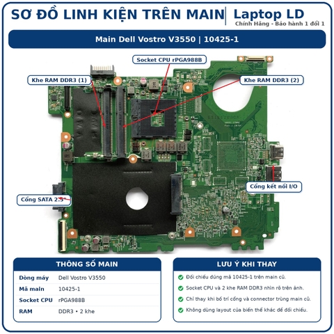 Tổng thể mainboard Dell Vostro V3550 mã 10425-1