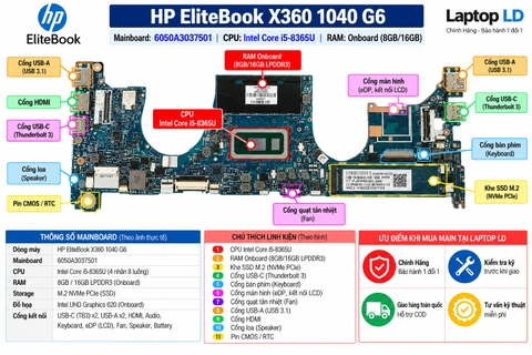 Tổng thể mainboard HP EliteBook x360 1040 G6 mã 6050A3037501