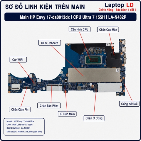 Tổng thể mainboard HP Envy 17-da0013dx mã LA-N482P
