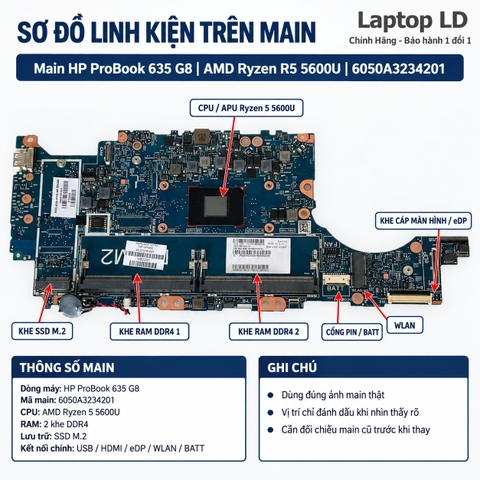 Tổng thể mainboard HP ProBook 635 G8 mã 6050A3234201