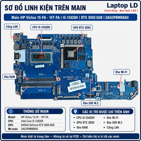 Main HP Victus 15-FA - 15T-FA | CPU I5-13420H | RTX3050 6GB | DAG3PBMB8A0
