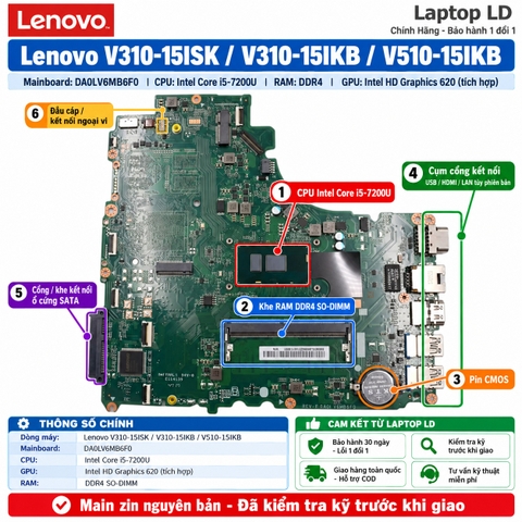 Main Lenovo V310-15ISK | V310-15IKB | V510-15IKB | CPU i5-7200U / DA0LV6MB6F0