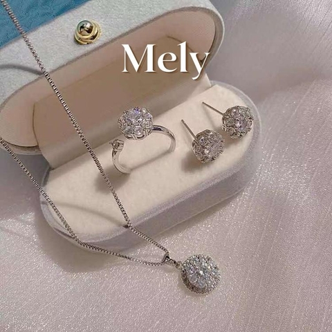 Bộ trang sức dây chuyền bông tai zircon đá xoay cao cấp SET10 VV34-1 VV34-2 VV34-3