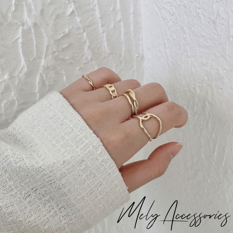 Set nhẫn mắt xích unisex cá tính D111