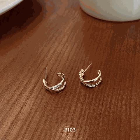 Bông tai nữ chữ X mạ vàng đính đá kiểu dáng sang trọng thời trang B103
