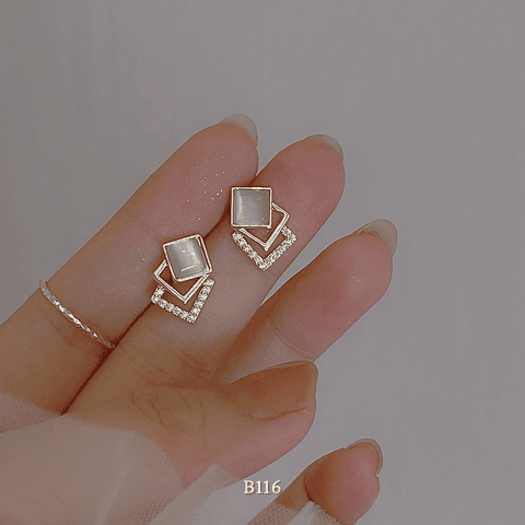 Bông tai nữ đính đá cao cấp phối đá mắt mèo sang trọng phụ kiện thời trang dự tiệc B116