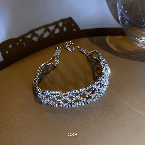 Vòng cổ choker đính đá đơn giản sang trọng hiện đại trang sức đi tiệc C88