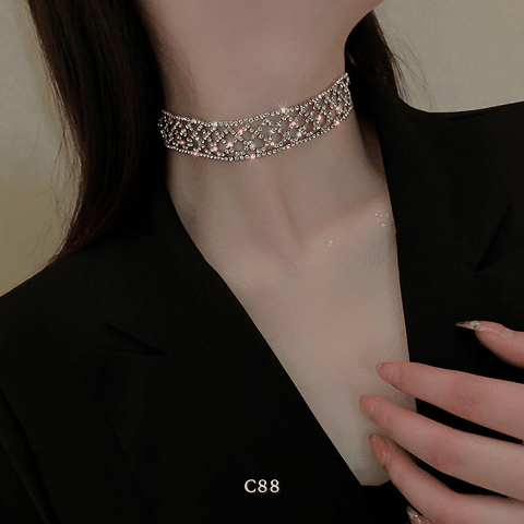 Vòng cổ choker đính đá đơn giản sang trọng hiện đại trang sức đi tiệc C88