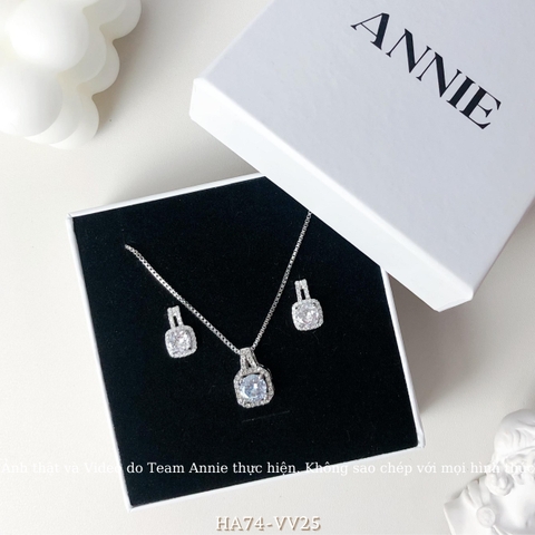 Bộ trang sức dây chuyền bông tai zircon mặt đá vuông cao cấp SET06 HA74 C106