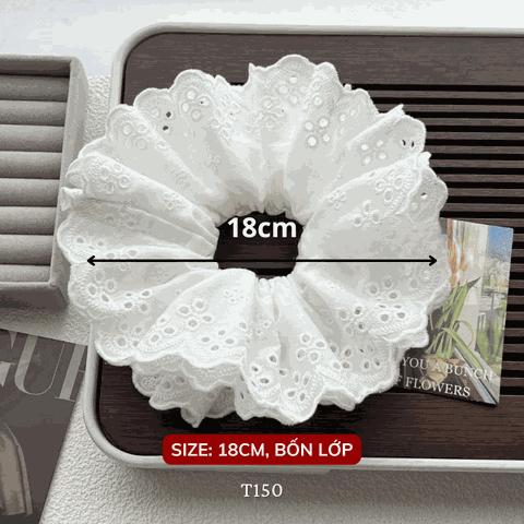 Buộc tóc Scrunchies hoa văn thêu nổi T150-1