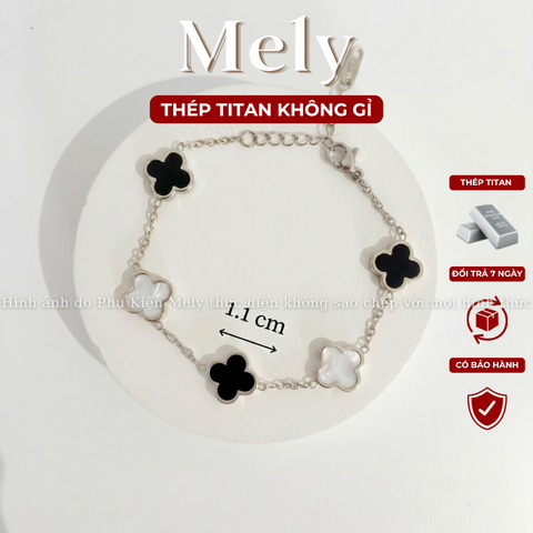 Vòng tay Thép Titan không gỉ  cỏ bốn lá loại 1.1cm TT115