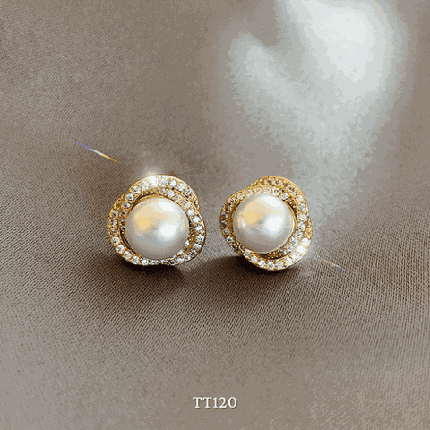 Bông tai đính đá phối ngọc trai nhân tạo dáng tròn TT120