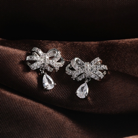 Bông tai nữ hình nơ đính đá phụ kiện trang sức cao cấp HA121