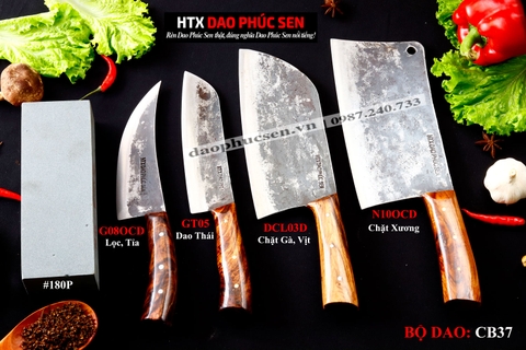 COMBO BỘ DAO BẾP CB37 cán ốp cẩm + ĐÁ MÀI