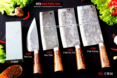 BỘ DAO BẾP CB16 cán cẩm + ĐÁ MÀI