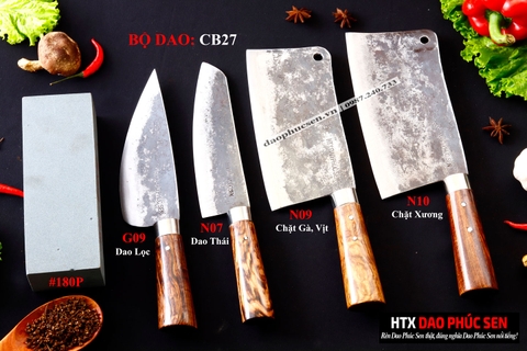 BỘ DAO BẾP CB27 cán cẩm + ĐÁ MÀI