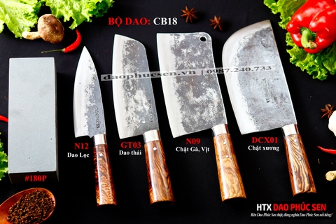 BỘ DAO BẾP CB18 cán cẩm + ĐÁ MÀI