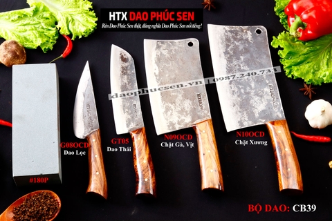 BỘ DAO BẾP CB39 thép nhíp xe cán gỗ cẩm / HTX DAO PHÚC SEN