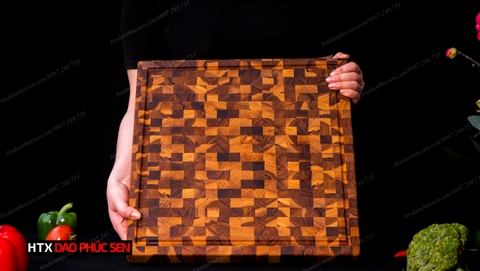 Thớt Gỗ Teak Cao Cấp - Chặt thái, Trang Trí - 40x40x3,8cm - VDC05 | HTX DAO PHÚC SEN