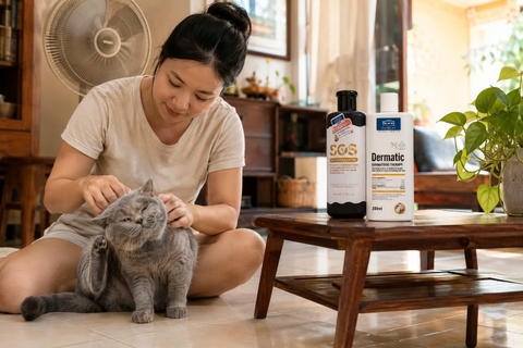 Chó mèo bị ngứa và có gàu: Khi nào dùng SOS Đen, khi nào nên cân nhắc Alkin Dermatic?