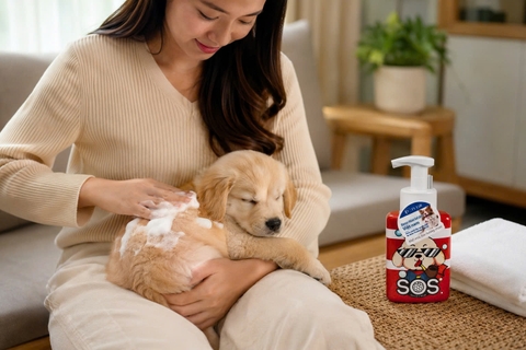 Chó mèo con chưa quen tắm nước: Bọt tắm khô SOS có phù hợp để làm sạch nhanh không?