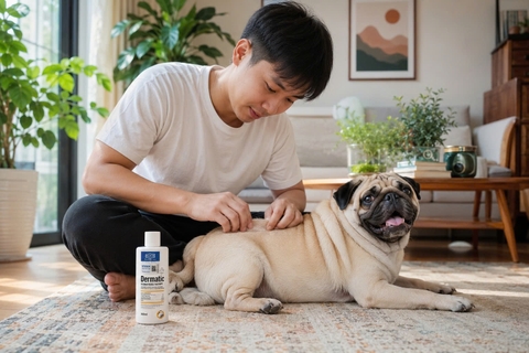 Da chó có mụn mủ nhỏ: Có nên tắm bằng Alkin Dermatic tại nhà không?