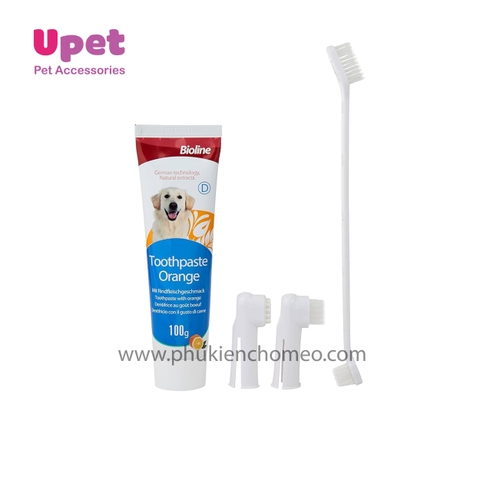 Bộ Kem đánh răng + Bàn chải cho chó Bioline 100g
