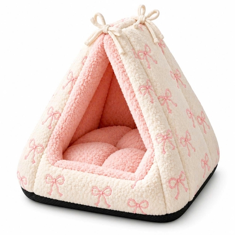 Nhà đệm thú cưng hình nhà lều (thắt nơ) 42*35*38cm
