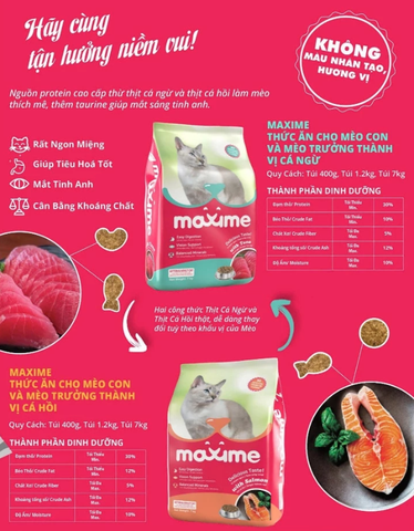Thức ăn hạt Maxime Kitten & Adult Cat cho mèo vị cá hồi & cá ngừ