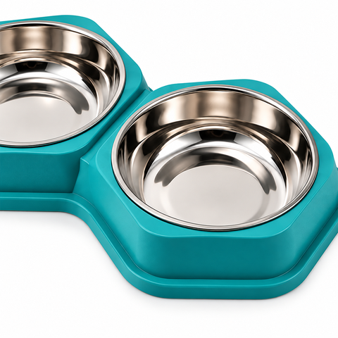 Bát ăn đôi cho chó mèo hình lục giác – Lòng inox tháo rời
