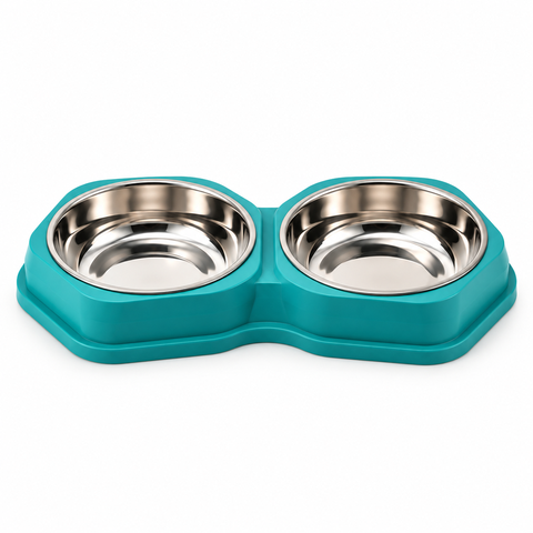 Bát ăn đôi cho chó mèo hình lục giác – Lòng inox tháo rời