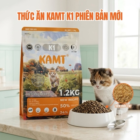 Hạt mèo KAMT K1 (Bao 1.2kg) - Phiên bản mới có thêm ruốc thịt